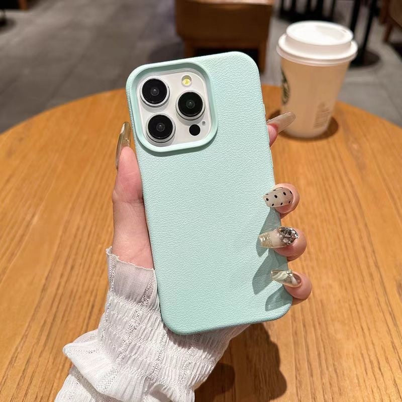 Solid color leather texture silicone phone case for Apple devices