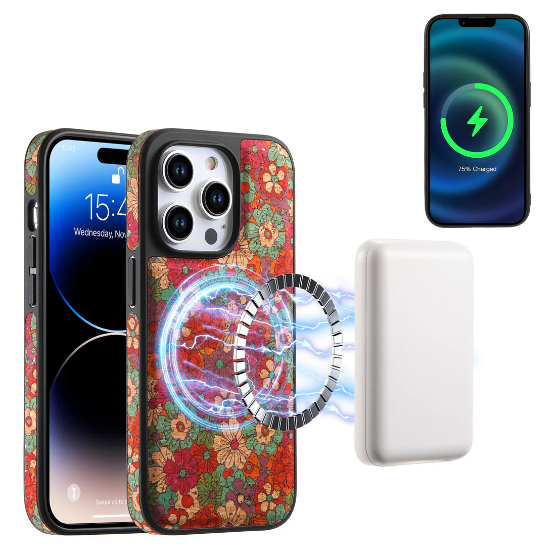 Magnet Leather Flower Pattern Phone Case For iPhone Red(Compatible With Magsafe)- 644008992112