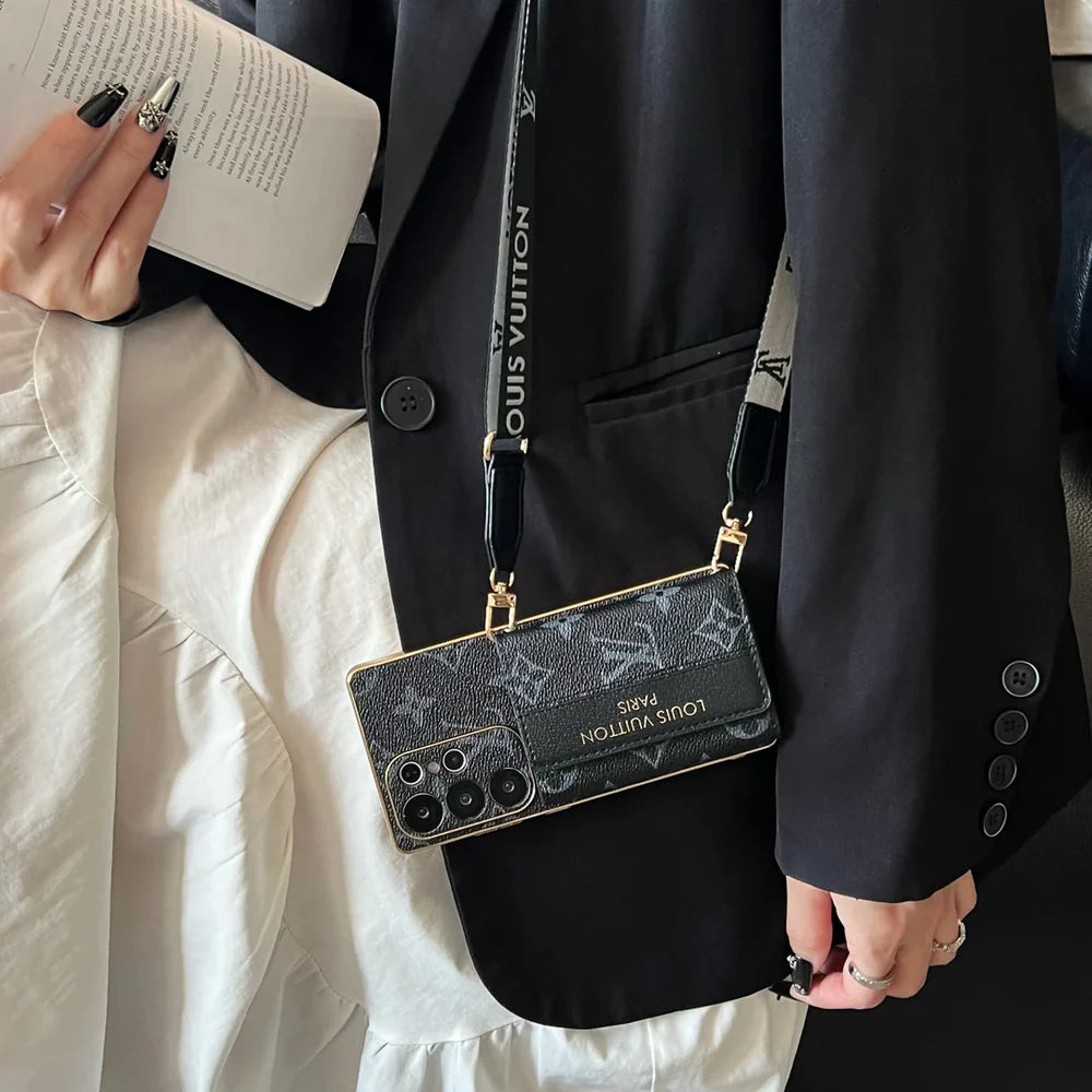 Luxury Leather Wallet Strap Case for Samsung Galaxy