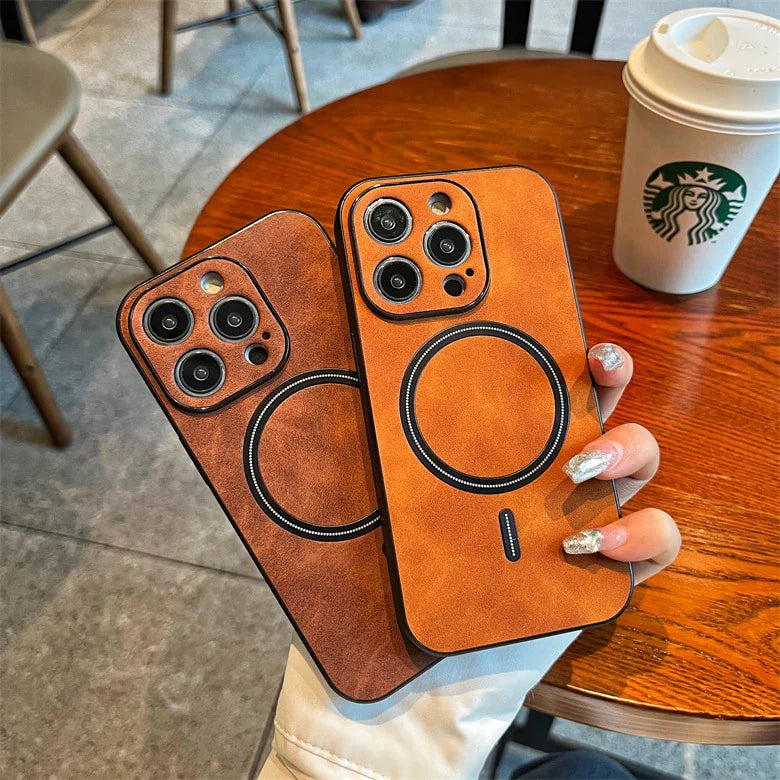 Luxury Retro Matte Leather Magsafe Magnetic Wireless Charge Case For iPhone