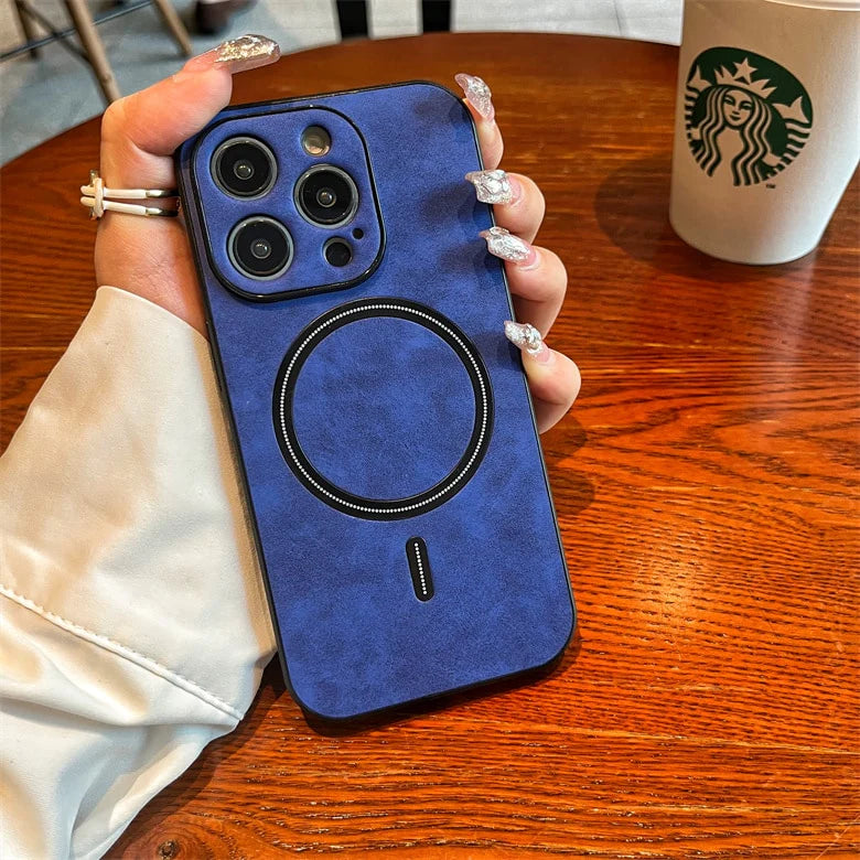 Luxury Retro Matte Leather Magsafe Magnetic Wireless Charge Case For iPhone