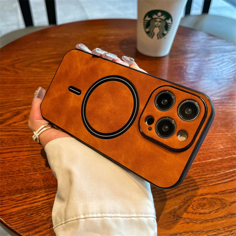 Luxury Retro Matte Leather Magsafe Magnetic Wireless Charge Case For iPhone