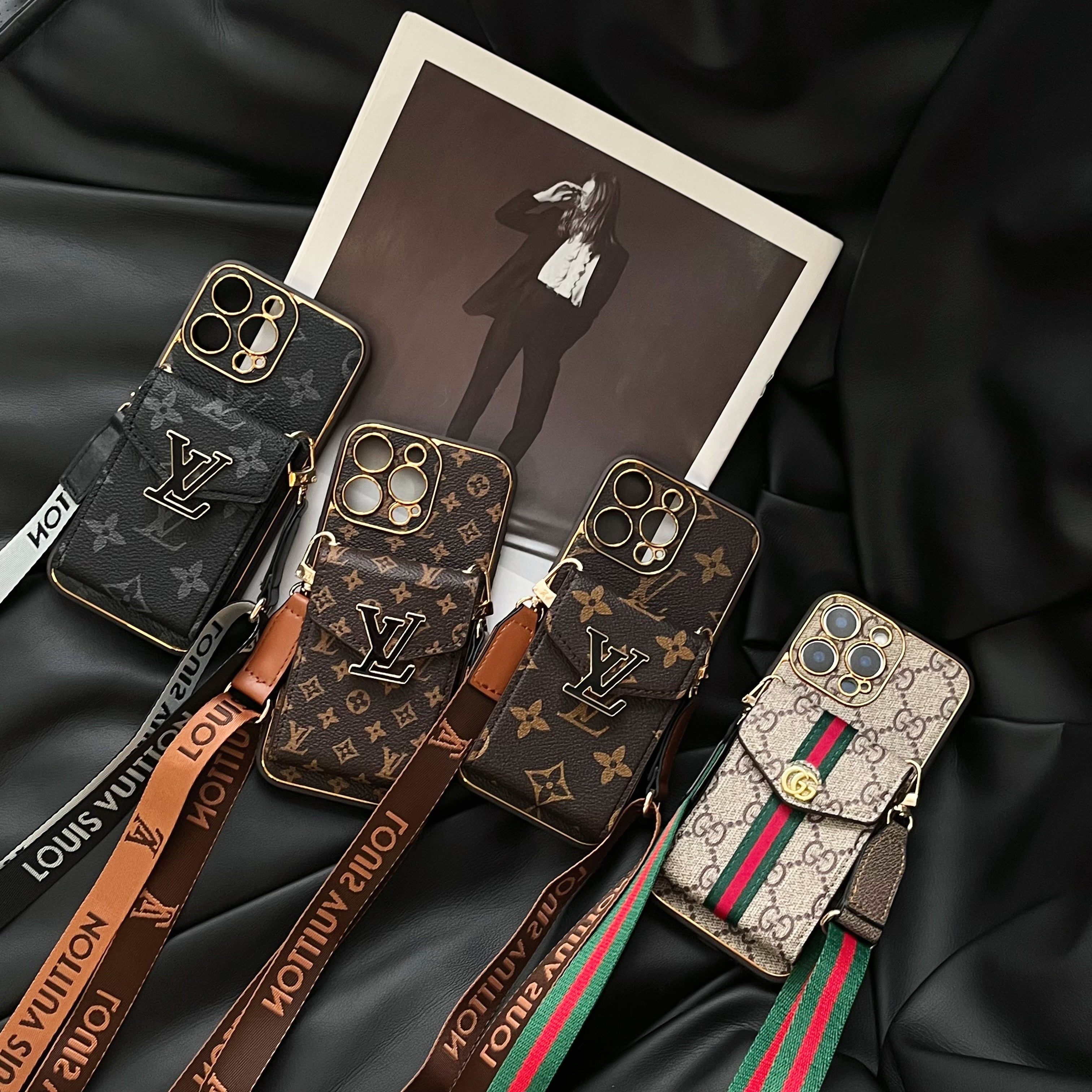 🔥 Full Cover Shockproof Leather Case with Wallet and Strap Phone Case Monogram iPhone Case