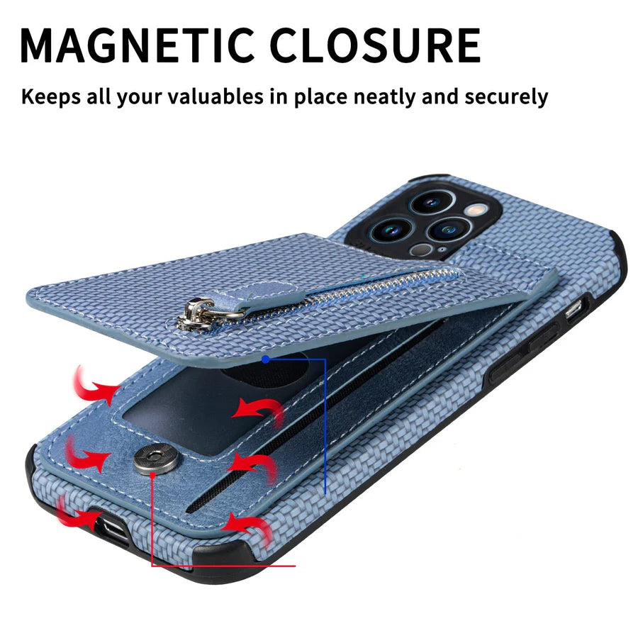 Zipper Cards Wallet Leather Phone Case For iPhone