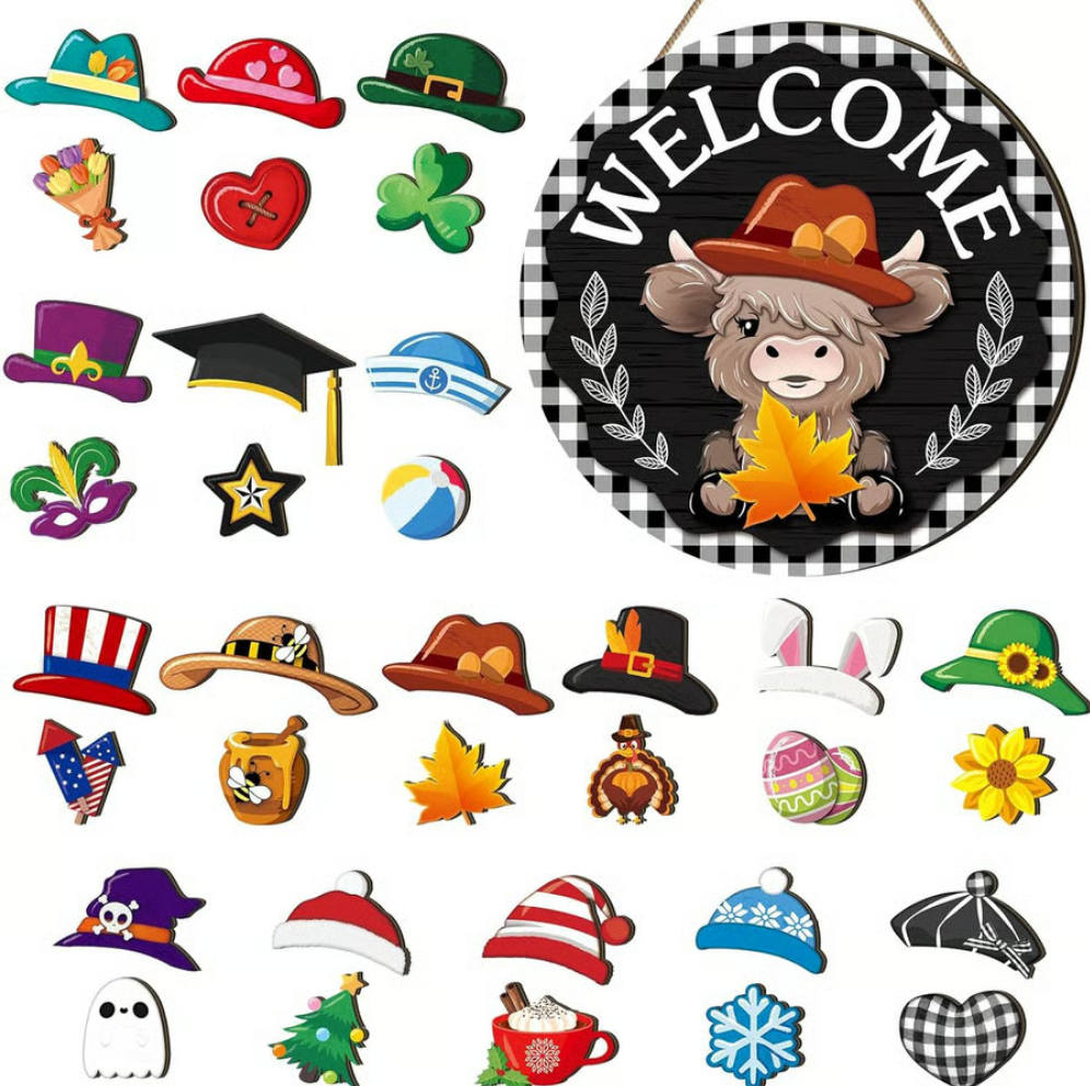 35pcs Interchangeable Welcome Sign Highland Cow Sign