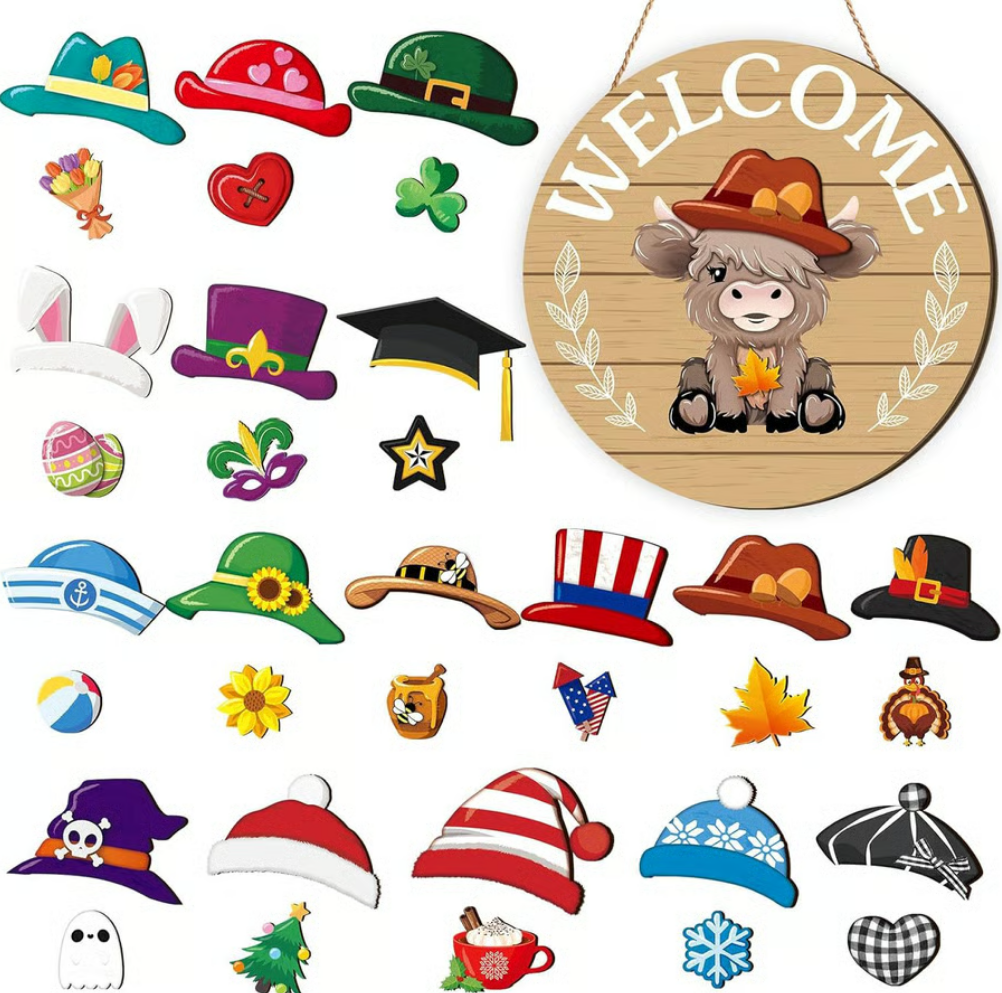 35pcs Interchangeable Welcome Sign Highland Cow Sign