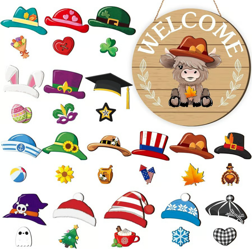 35pcs Interchangeable Welcome Sign Highland Cow Sign