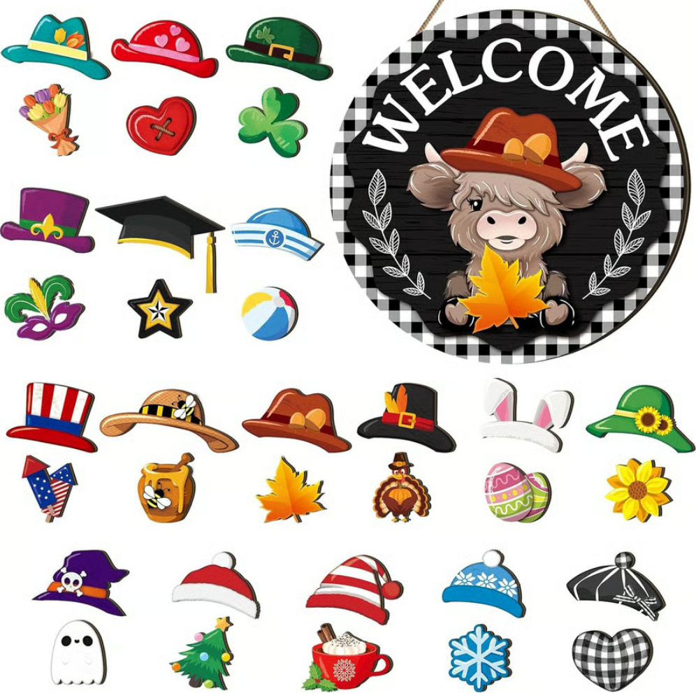 35pcs Interchangeable Welcome Sign Highland Cow Sign